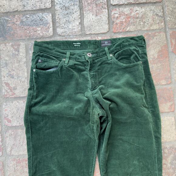 AG Adriano Goldschmied Green Corduroy Skinny Pants The Prima Cigarette Leg 29R - Picture 2 of 8